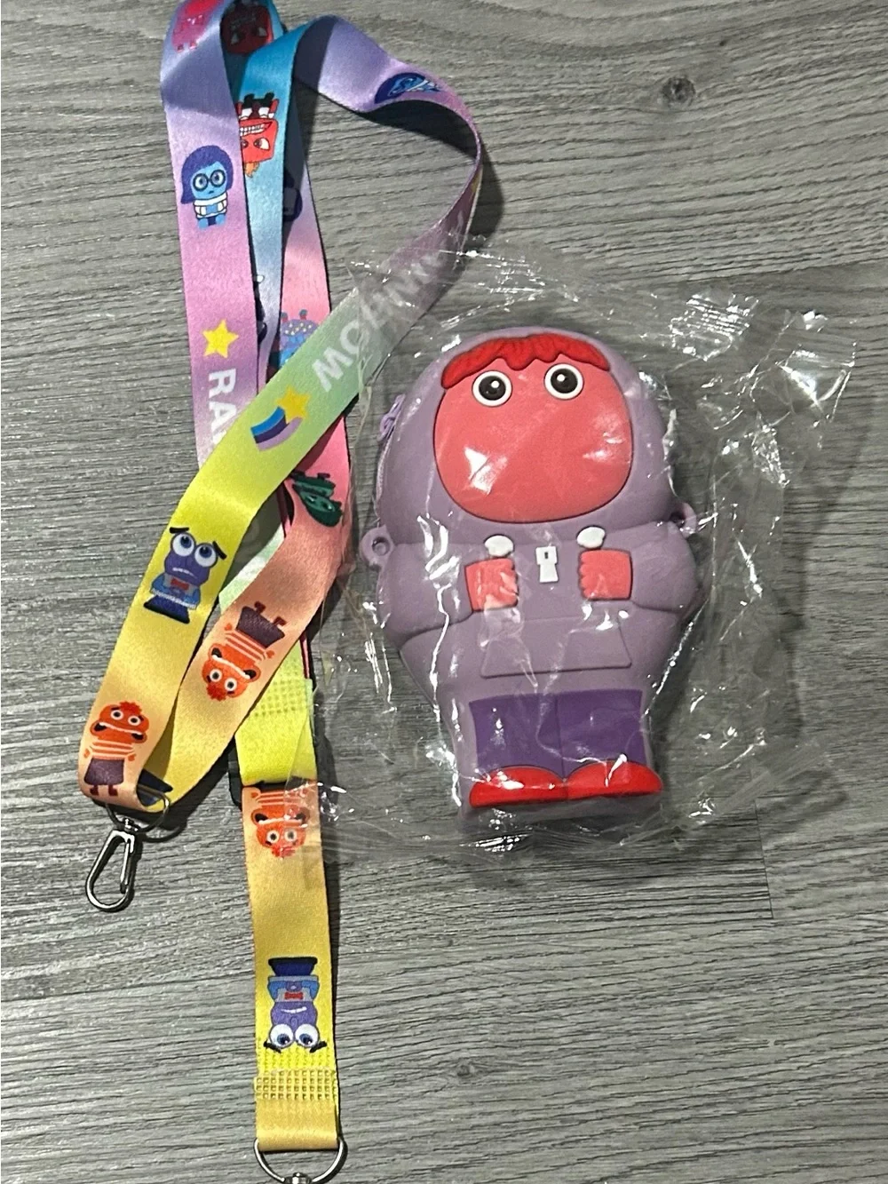 New Inside Out Embarrassment Purple Coin Pouch with Rainbow Lanyard